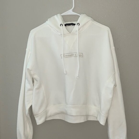 White cropped Abercrombie & Fitch logo hoodie in M - Picture 1 of 5